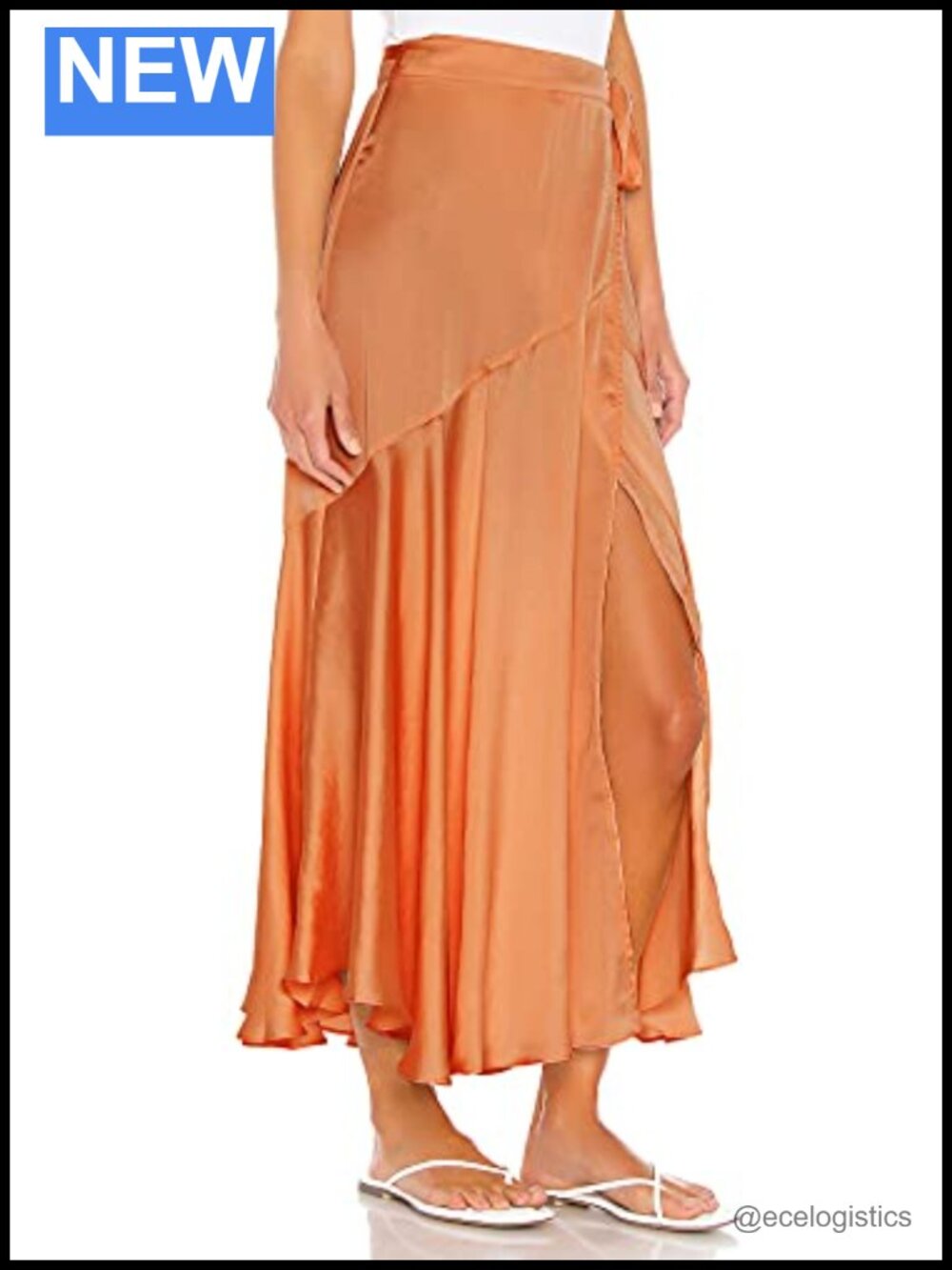 Satin High Waist Side Split Wrap Tie Flowy Maxi Skirt Party